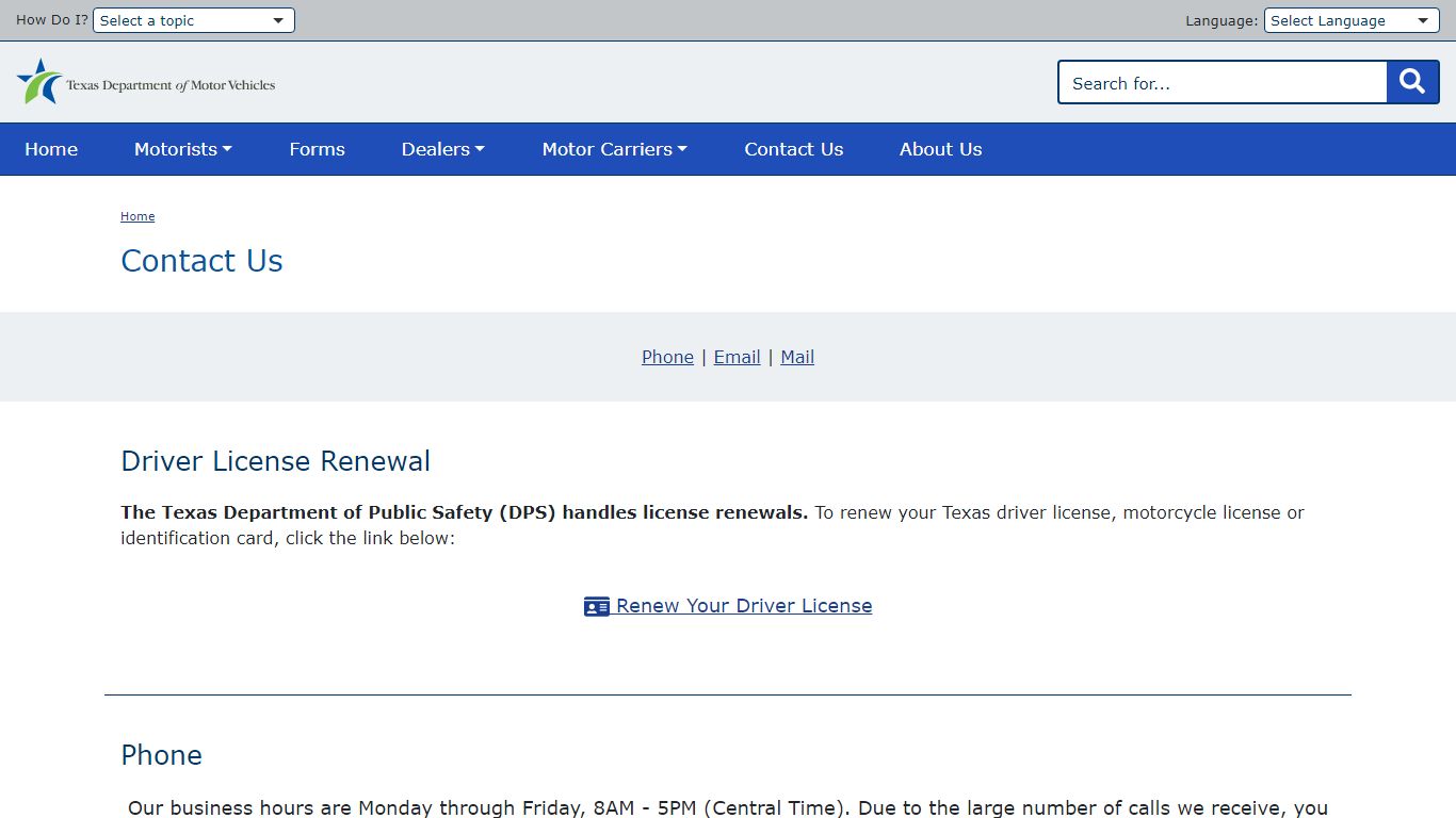 Contact Us | TxDMV.gov - Texas Department of Motor Vehicles